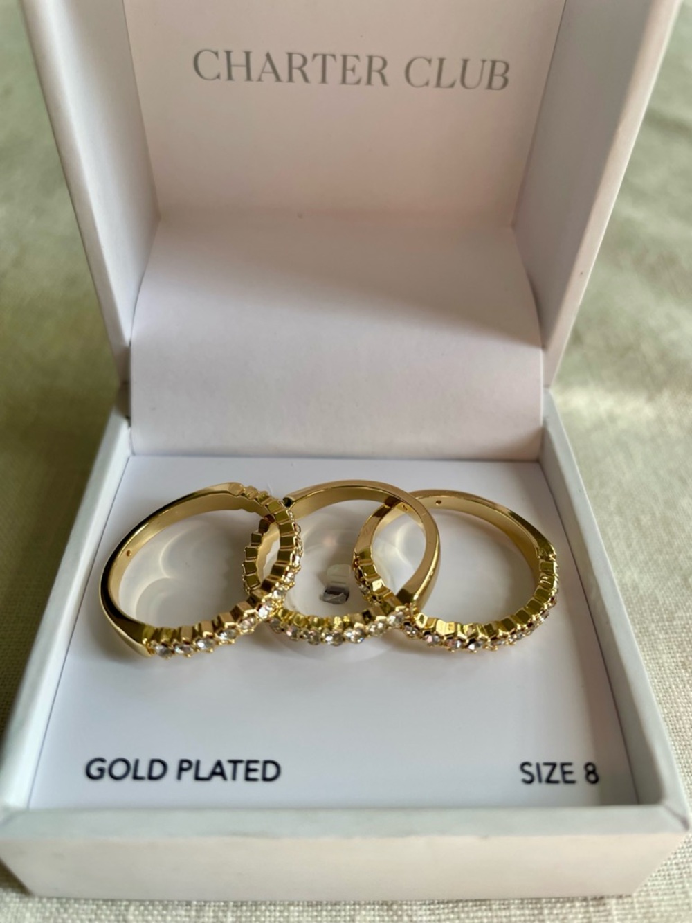 NIB Charter Club Gold-Plated Crystal Stackable Rings - Gold (Size 8)